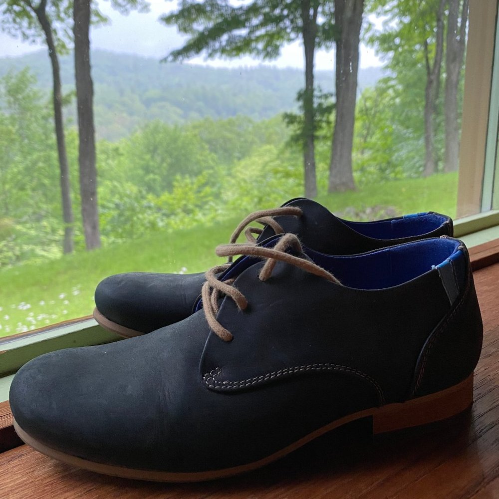 Worn Once Radio CBC Fluevog Blk/Blue Oxford Shoes - Size 7 1/2 Womens USA